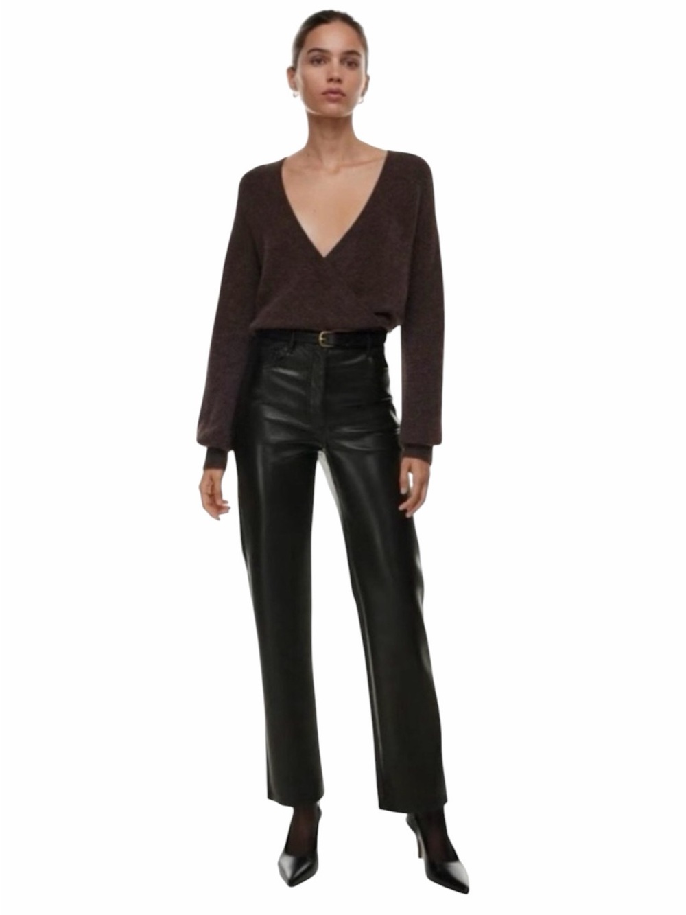 Aritzia Wilfred The Melina Pant High Waisted Vegan Leather Black Size 4 - Picture 2 of 6